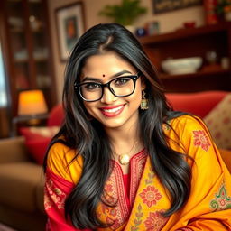 A beautiful South Asian woman, affectionately known as 'bhabhi', wearing stylish glasses