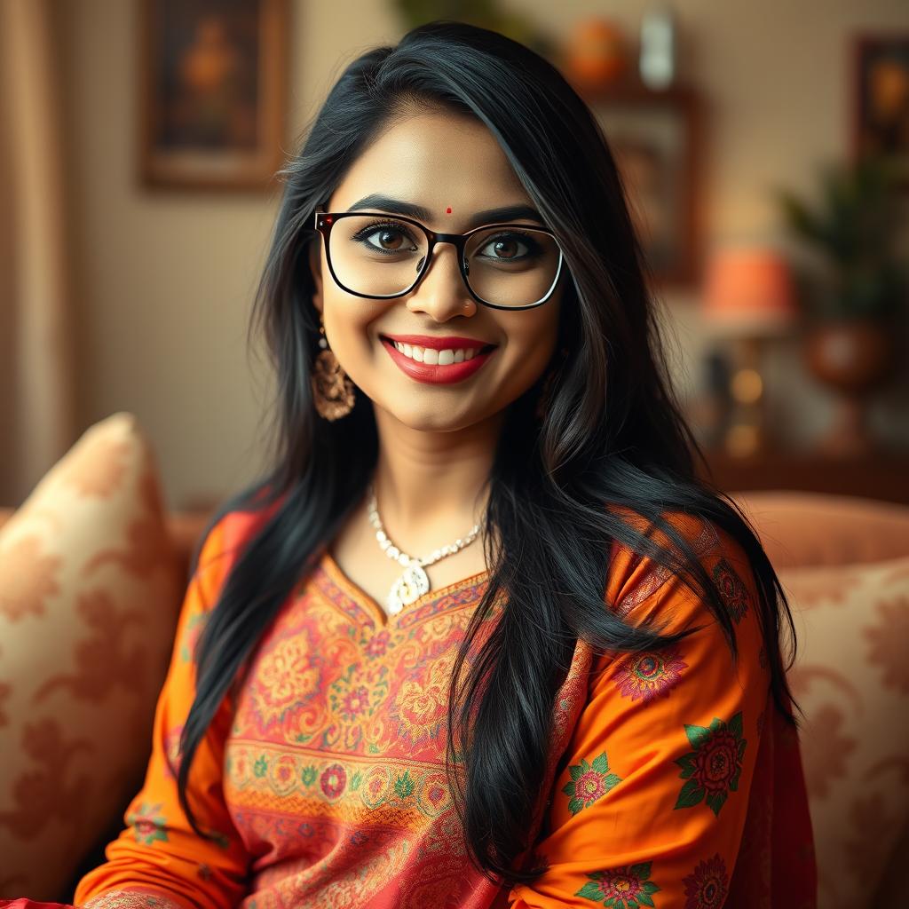 A beautiful South Asian woman, affectionately known as 'bhabhi', wearing stylish glasses