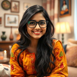 A beautiful South Asian woman, affectionately known as 'bhabhi', wearing stylish glasses