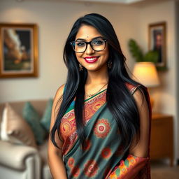 A stunning South Asian woman, affectionately known as 'bhabhi', wearing stylish glasses