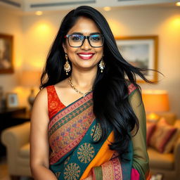 A stunning South Asian woman, affectionately known as 'bhabhi', wearing stylish glasses