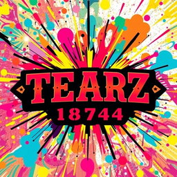 A vibrant, colorful design featuring a striking logo that reads 'TEARZ 1874' prominently in a bold, stylized font