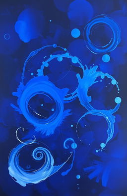 A captivating dark blue abstract painting featuring various shades and textures of blue, creating a sense of depth and movement