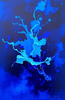 A captivating dark blue abstract painting featuring various shades and textures of blue, creating a sense of depth and movement