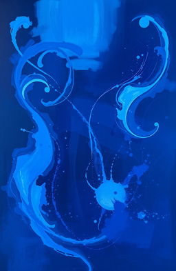 A captivating dark blue abstract painting featuring various shades and textures of blue, creating a sense of depth and movement