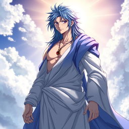 An imaginative fusion of Jellal Fernandes from Fairy Tail and Jesus Christ, rendered in a detailed and striking anime style