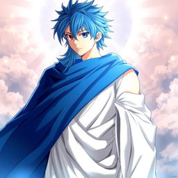 An imaginative fusion of Jellal Fernandes from Fairy Tail and Jesus Christ, rendered in a detailed and striking anime style