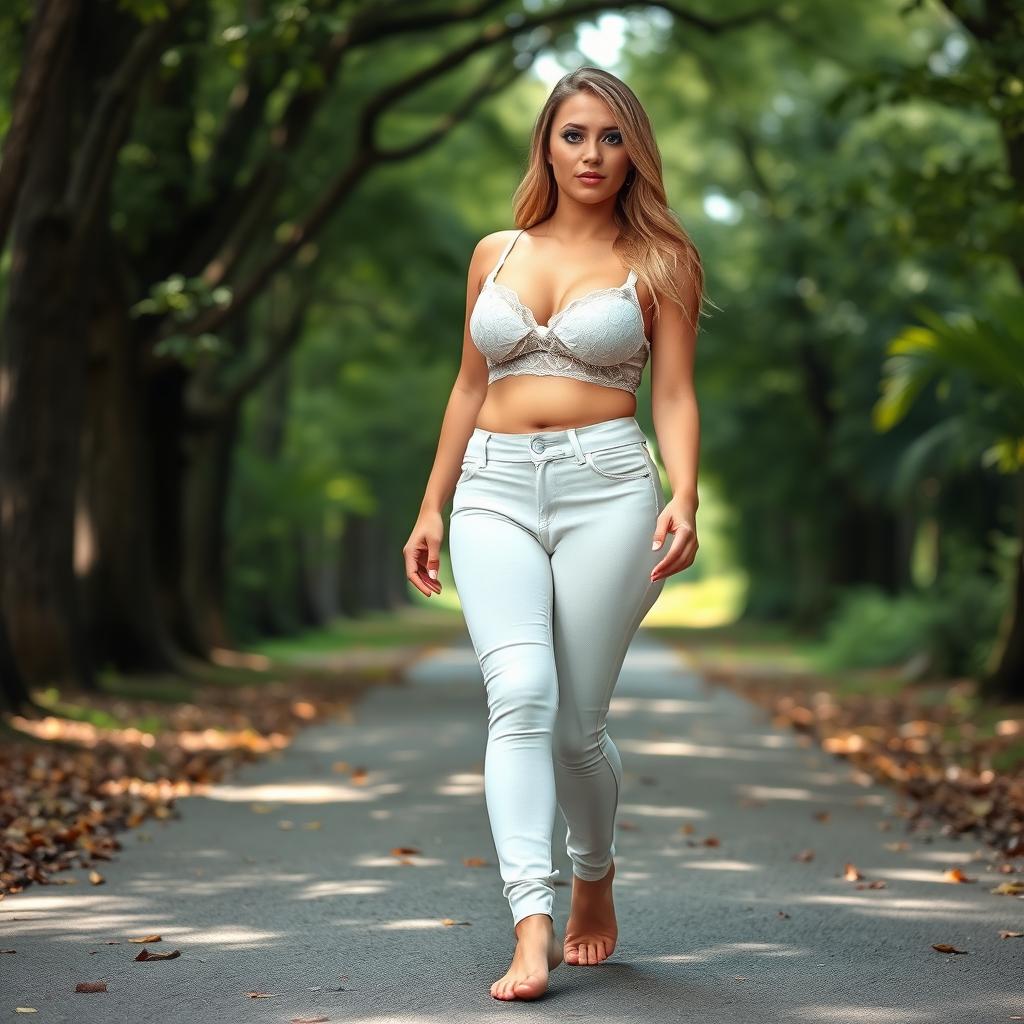 A beautiful, stunning, sexy girl with medium breasts and very wide, bulging hips