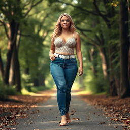 A beautiful, stunning, sexy girl with medium breasts and very wide, bulging hips
