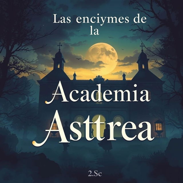 Una portada intrigante para un libro titulado 'Los enigmas de la Academia Astrea', que refleja temas de romance, misterio y asesinatos