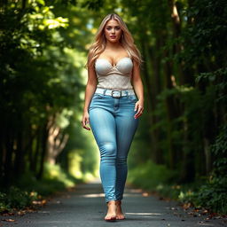 A beautiful, stunning, sexy girl with medium breasts and very wide, bulging hips