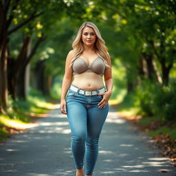 A beautiful, stunning, sexy girl with medium breasts and very wide, bulging hips