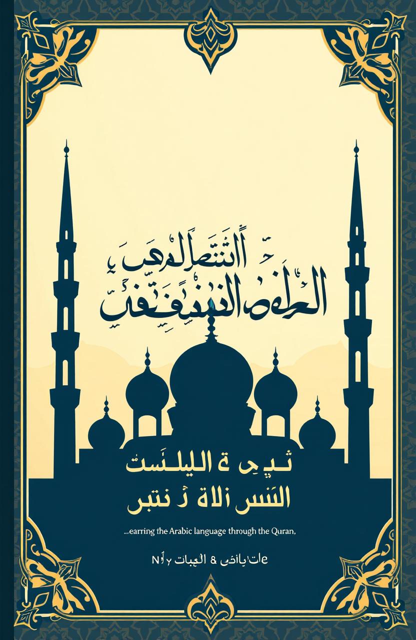 An illustrative cover for the book titled "التركيز على قواعد تعلم اللغة القرآن العزيز" featuring Arabic calligraphy prominently displayed