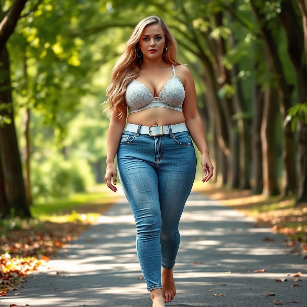 A beautiful, stunning, sexy girl with medium breasts and very wide, bulging hips