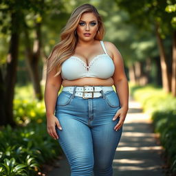 A beautiful, stunning, sexy girl with medium breasts and very wide, bulging hips