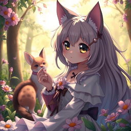 A sensual and artistic interpretation of an anthropomorphic cat girl in anime style, featuring large expressive eyes, playful demeanor, and unique cat-like features