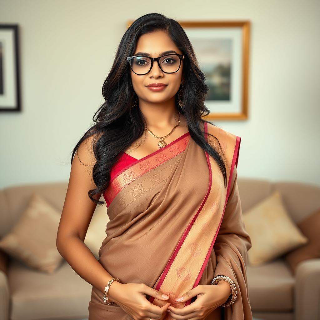 A sophisticated South Asian woman, affectionately known as 'bhabhi', who is approximately 40 years old