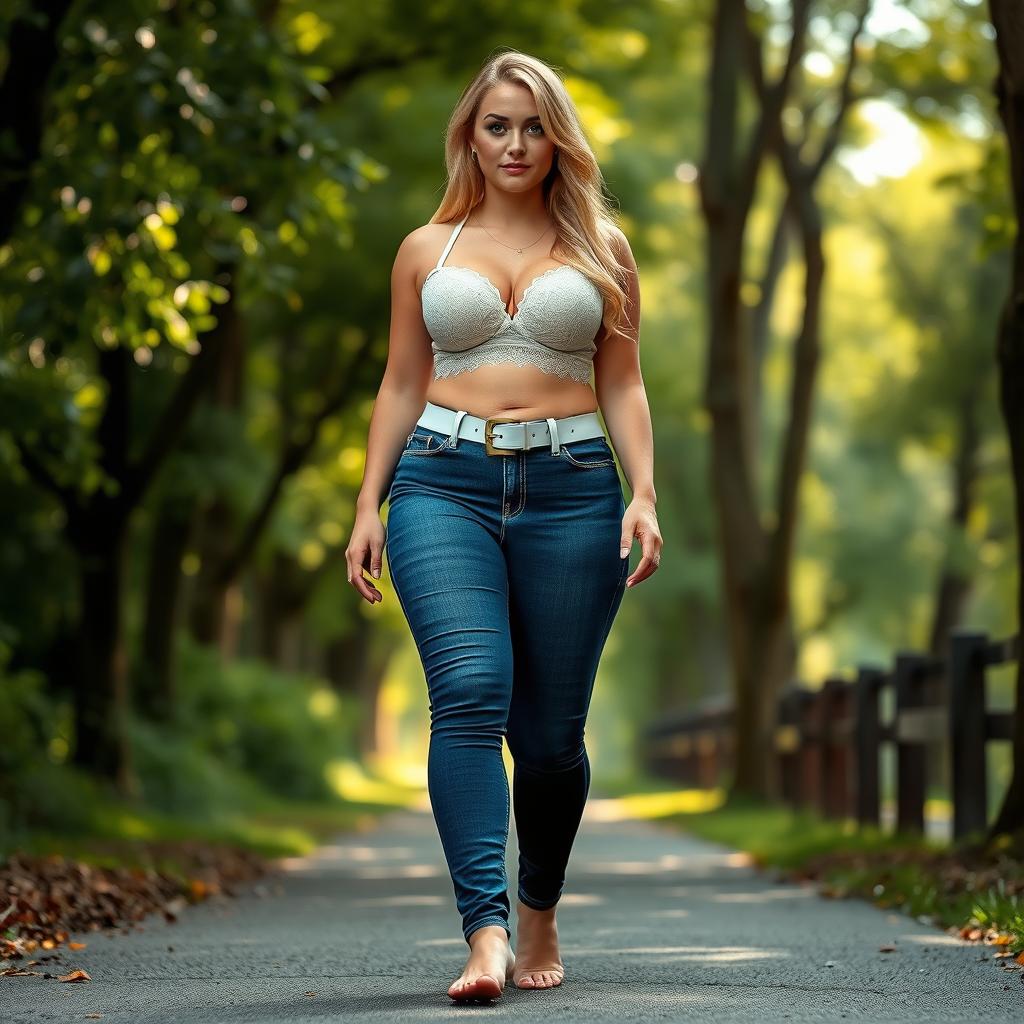 A beautiful, stunning, sexy girl with medium breasts and very wide, bulging hips