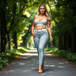 A beautiful, stunning, sexy girl with medium breasts and very wide, bulging hips