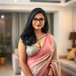 A captivating South Asian woman, known as 'bhabhi', who is approximately 40 years old