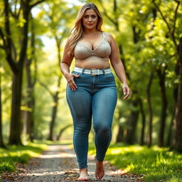 A beautiful, stunning, sexy girl with medium breasts and very wide, bulging hips