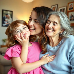 A heartwarming scene of a young girl gently kissing her mother on the cheek, showcasing a mother-daughter bond filled with love and affection