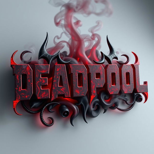 A captivating 3D representation of the word 'DEADPOOL' designed with a demonic flair