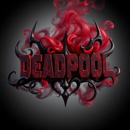 A captivating 3D representation of the word 'DEADPOOL' designed with a demonic flair