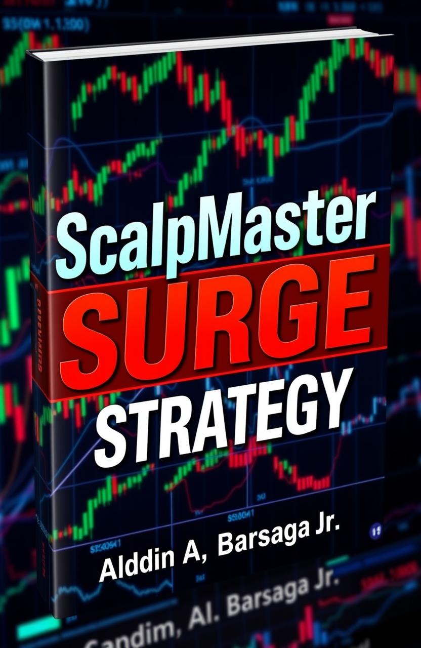 An eye-catching e-book cover for a forex trading guide titled 'ScalpMaster Surge Strategy'
