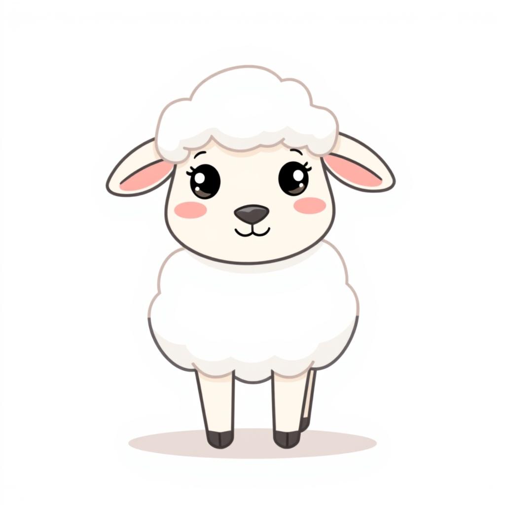 A cartoon minimalist depiction of a sheep, featuring simple and clean lines, a fluffy body represented by just a few curvy shapes, and a cute friendly face with large eyes and a small smile