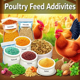 A visually appealing and informative illustration of a variety of poultry feed additives