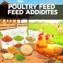 A visually appealing and informative illustration of a variety of poultry feed additives