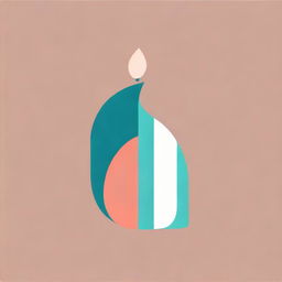 A minimalist abstract logo in the shape of a candle, colored in hues of turquoise and dark salmon.