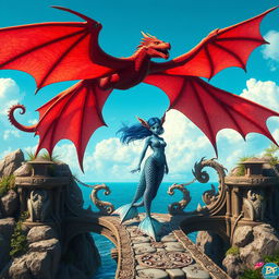 A stunning scene featuring a female merfolk with blue skin and octopus-like ears, showcasing her unique oceanic beauty