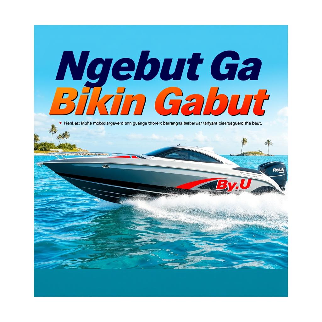 A dynamic and eye-catching cover for an article titled 'Ngebut Ga Bikin Gabut', showcasing a powerful high-speed speedboat racing across sparkling blue waters