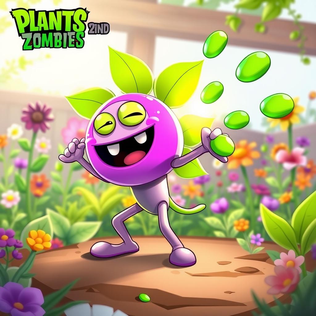 A vibrant and stylized depiction of the Peashooter character from 'Plants vs Zombies', designed with a unique twist
