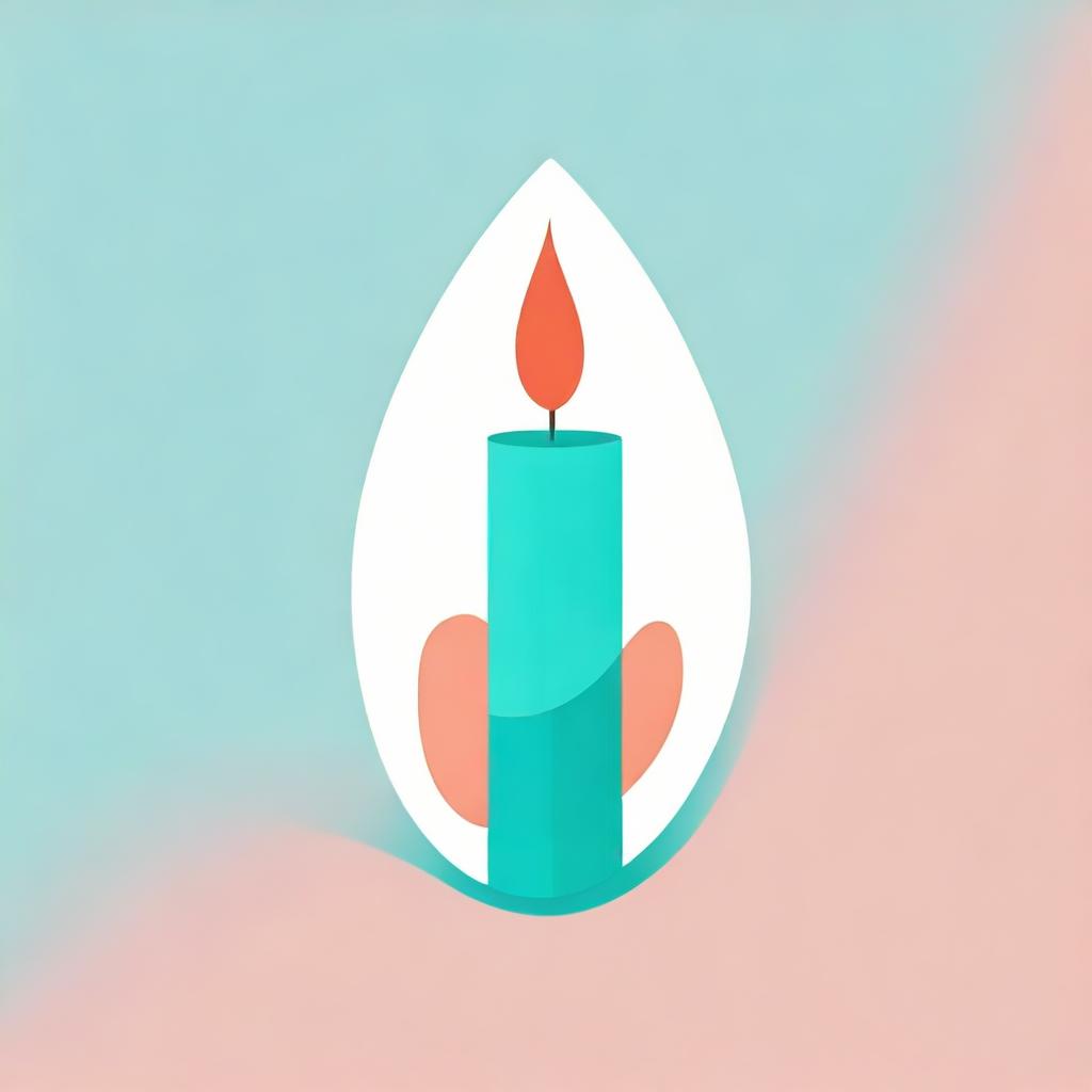 A minimalist abstract logo in the shape of a candle, colored in hues of turquoise and dark salmon.