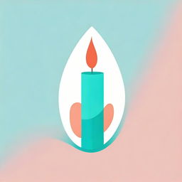 A minimalist abstract logo in the shape of a candle, colored in hues of turquoise and dark salmon.