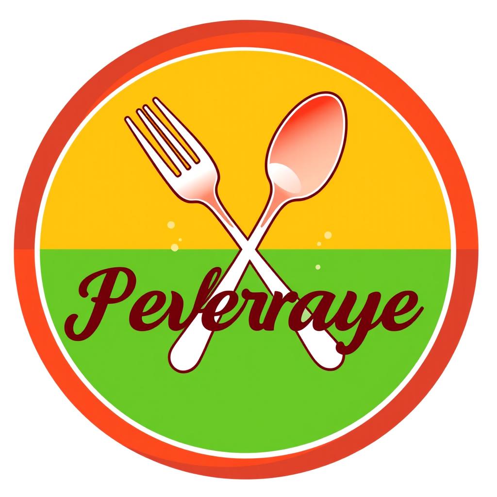A modern and vibrant business logo for a food and beverage company, featuring a stylized fork and spoon crossed over a circular plate