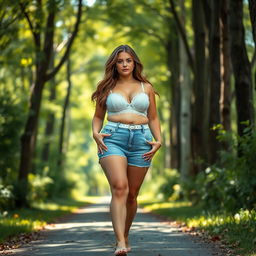 A beautiful, stunning, and sexy curvy 18-year-old girl with medium breasts and very fat wide thick bulging hips