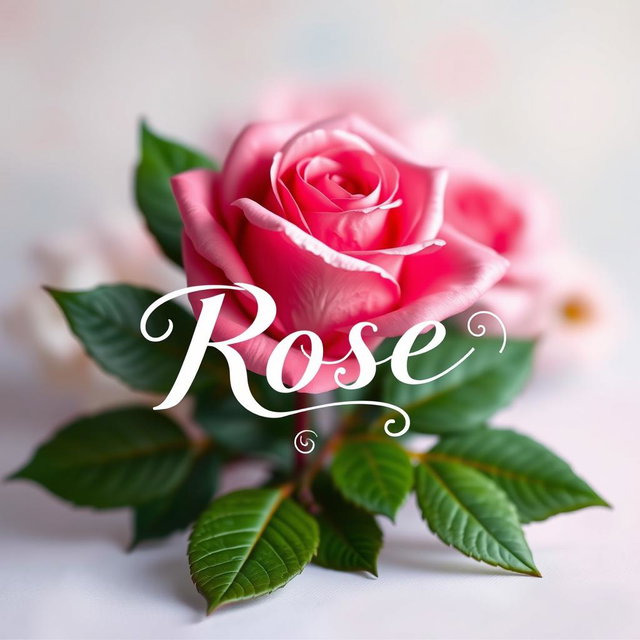 A beautifully crafted design featuring a single stunning rose at the center, intricately detailed with delicate petals and lush green leaves