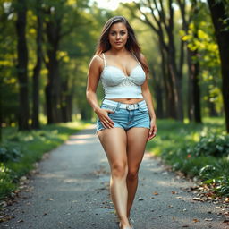 A beautiful, stunning, and sexy tight curvy 18-year-old girl with medium breasts and very fat wide thick bulging hips
