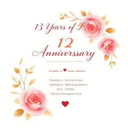 Design a beautiful and elegant invitation for a 13th anniversary celebration, featuring a love theme