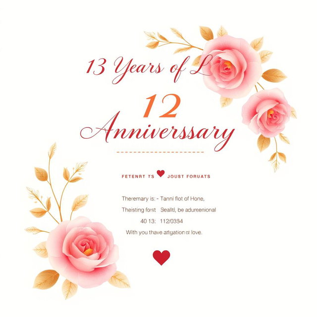 Design a beautiful and elegant invitation for a 13th anniversary celebration, featuring a love theme