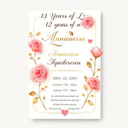 Design a beautiful and elegant invitation for a 13th anniversary celebration, featuring a love theme