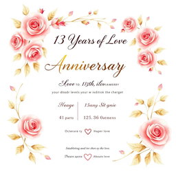 Design a beautiful and elegant invitation for a 13th anniversary celebration, featuring a love theme