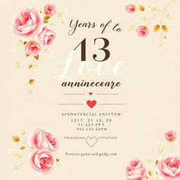 Design a beautiful and elegant invitation for a 13th anniversary celebration, featuring a love theme