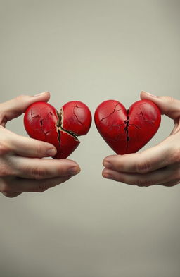 Two broken hearts symbolically joined together by two hands, conveying a sense of unity and healing