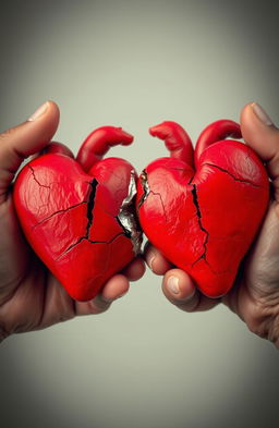 Two broken hearts symbolically joined together by two hands, conveying a sense of unity and healing