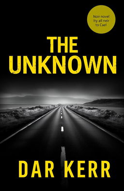 A suspenseful book cover design for a noir novel titled 'THE UNKNOWN' by 'DAR KERR'
